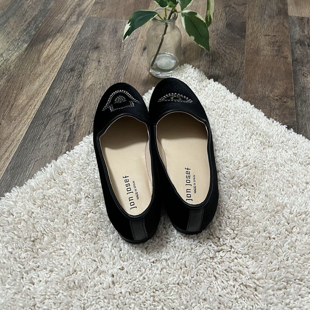 Jon Josef Size 6.5 Black Velvet Evil Eye Loafers Flats - Picture 4 of 6